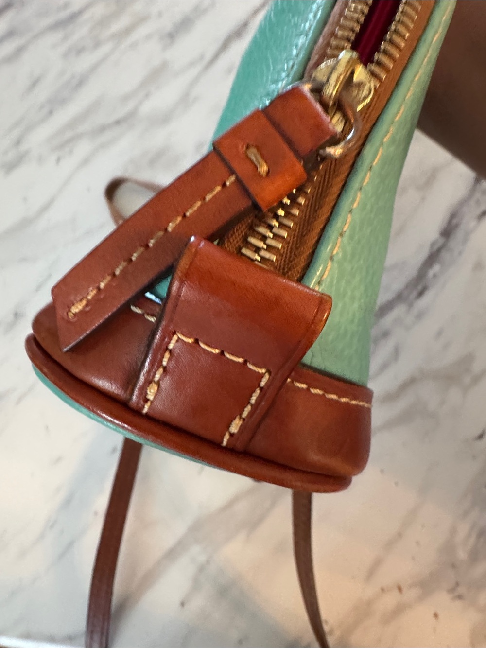 Dooney & Bourke Turquoise and Brown Pebble Leather Mini Satchel - Picture 7 of 9